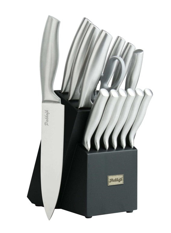FULLHI 14pcs Knife Set, Black Resin Handle 8pcs Chef Knives with