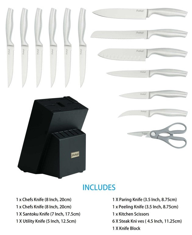 CUOCO Black Knife Set with Block 5 Pieces, Modern Knife Set with Cleaver,  Santoku Knife, and Chef Knife, All Black Knife Set with Extreme Sturdiness