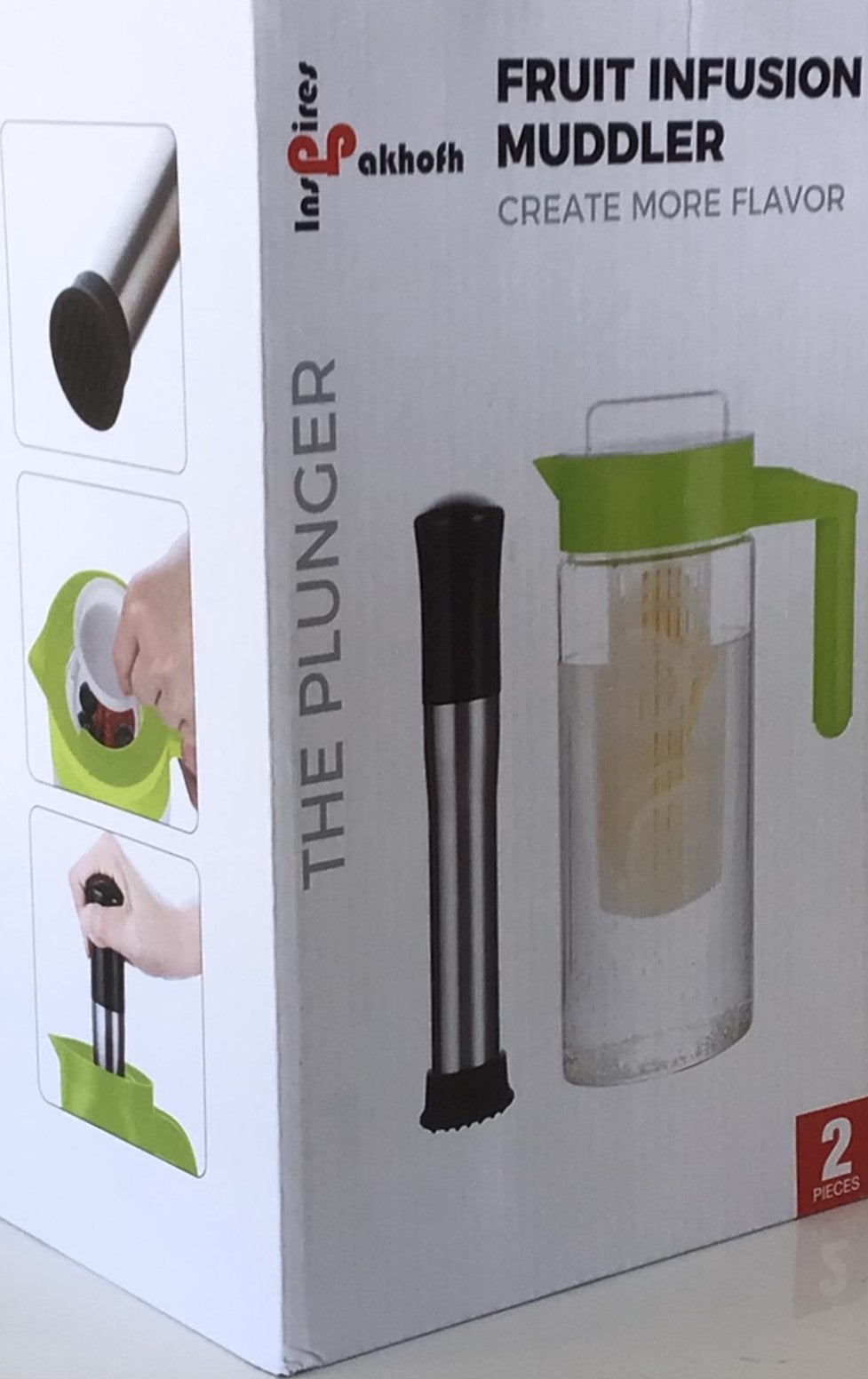 Pakhofh Fruit Infusion Muddler and Pitcher (Green & Black Plunger)