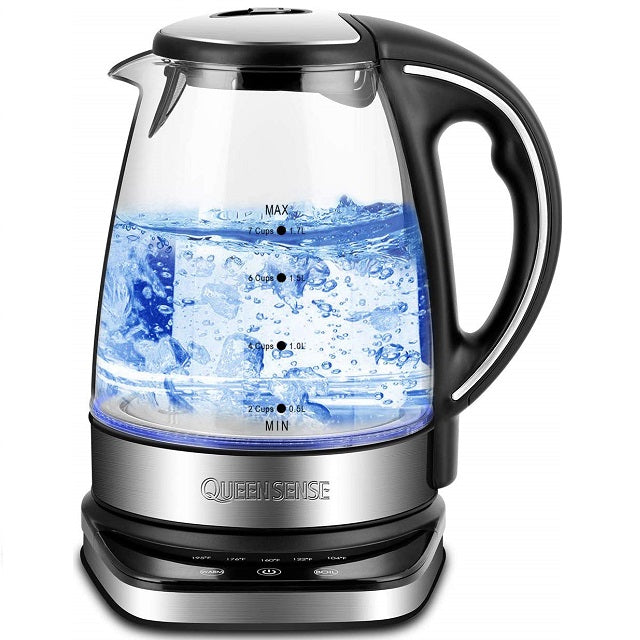 QUEENSENSE 1.7L Blue LED Light Electric Hot Water Glass Kettles