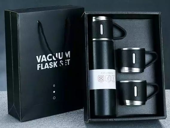  Vacuum Flask Set with Two Cups, Silver, 500ml (17oz): Stainless  Steel Thermos Bottle with Handle: Home & Kitchen