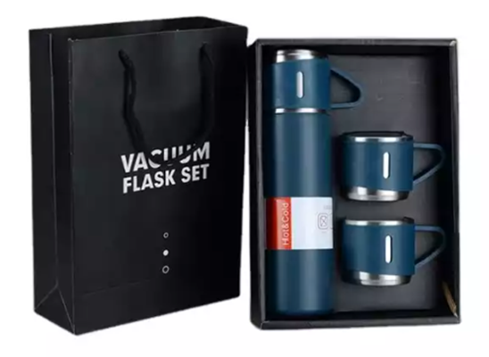  Vacuum Flask Set with Two Cups, Silver, 500ml (17oz): Stainless  Steel Thermos Bottle with Handle: Home & Kitchen